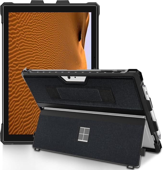 Case for 12.3 Microsoft Surface Pro 7+/7/6/5/4 Protective Rugged Cover Case with Surface Pen Holder and Hand Strap Compatible with Surface Pro Type Cover Keyboard (Black)