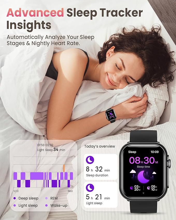 Smart Watch for Women Men Fitness: 1.85" Smart Watch with 30 Days+ Battery Life Make/Recive Call Heart Rate SpO2 Sleep Monitor 120+ Sport IP68 Waterproof Fitness Tracker Watch for iPhone Android Black