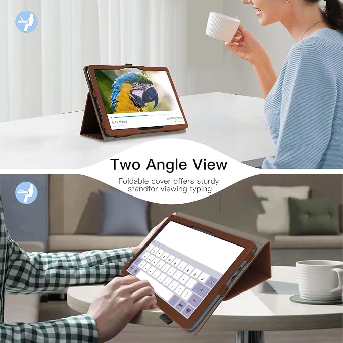 Tablet Case Cover for T-Mobile REVVL Tab 2 Android 15 Tablet 10.1 inchMulti-Viewing AnglesSlim Light Shell Stand Cover for T-Mobile REVVL Tab 2 with Hand Strap&amp Pencil HolderBrown