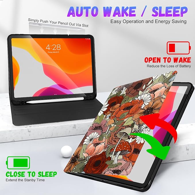 Uppuppy for iPad Pro 12.9 Case Kids Folio PU Leather Cover with Apple Pencil Holder Auto Sleep/Wake Adjustable Angles for iPad Pro 12.9 6th/5th/4th/3rd Gen Sun Moon Black