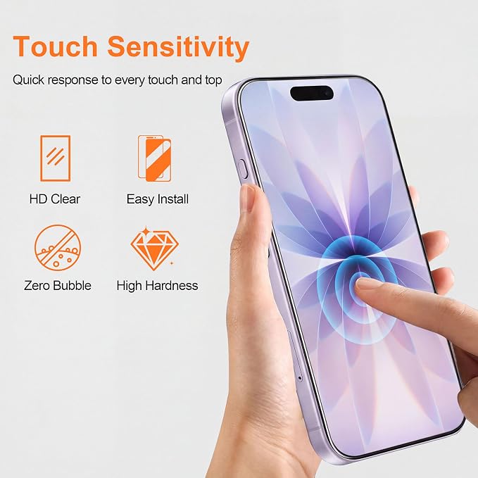 2 Pack for iPhone 17 Screen Protector - 6.3 Inch Tempered Glass Phone Screen Protector with Anti-Scratch Shatterproof Drop Impact Resistant HD Clear Anti-Fingerprint Easy Installation