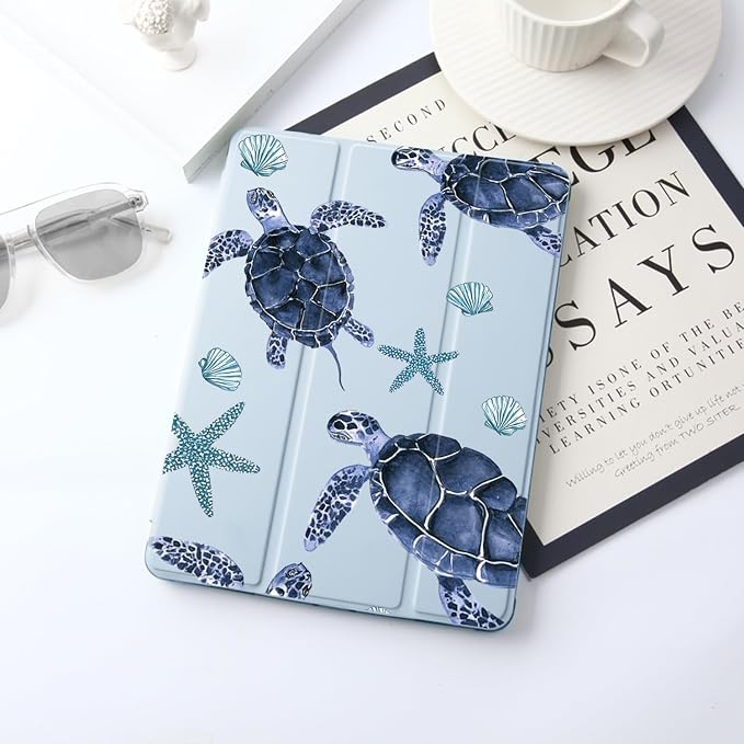 JOYLAND Blue Turtle for iPad Air 11 Inch M3(2025)/M2 (2024)Air 5th/4th Generation Case 2022/2020 10.9 Inch with Pencil Holder-Trifold Stand Protective Cover with Soft TPU BackBlack