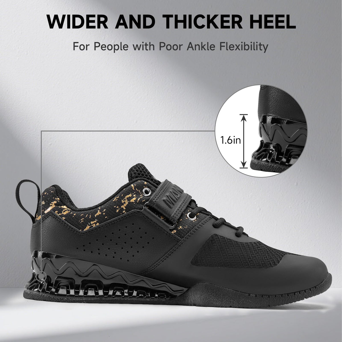 MANUEKLEAR Weight Lifting Shoes Men, Professional Training Weightlifting Shoes, Squat Shoes for Powerlifting with Rubber Non-Slip Sole Obsidian Black