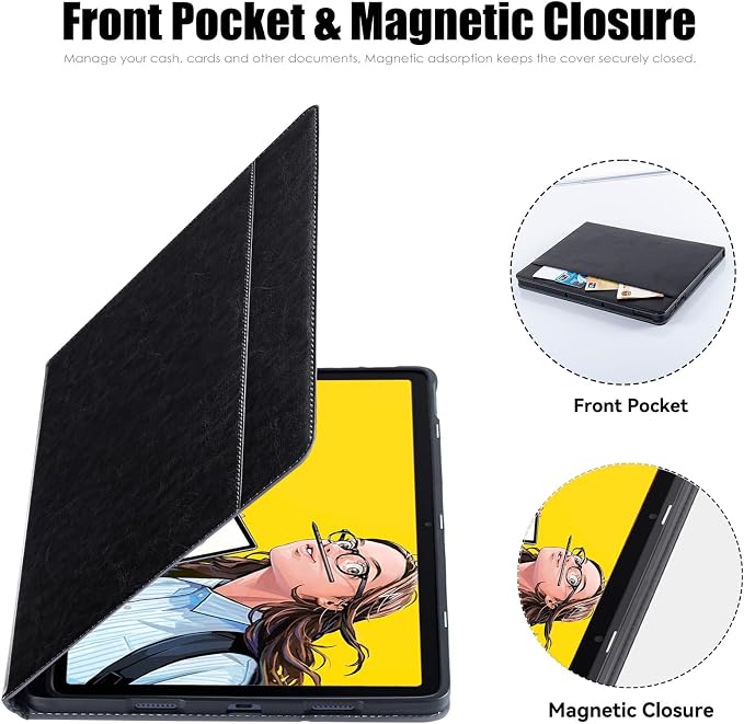 Stand Case for Wacom Movinkpad 11 Tablet Black | PU Leather Protective Coverwith Pen Holder &amp Pocket/Hand Strap Multiple-angles Viewing StandSoft TPU Back Shell