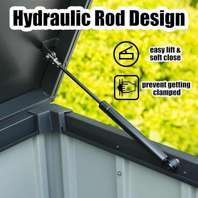 Domi Outdoor Storage Deck Box 120 Gallon, Waterproof Lockable Steel Outdoor Storage Container for Outside Cushions, Garden Tools and Pools Equipment, Gray