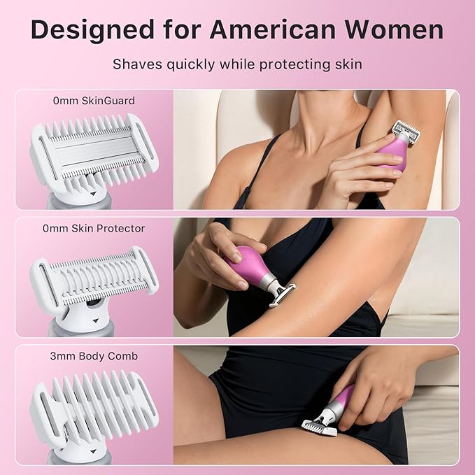 Trimcoo 2026 New Bikini Trimmer for Women - Small But Powerful Electric Razors, Intimate Pubic Hair/Lady Facial Painless Removal, USB-C Cordless Body Shaver for Trip, Replaceable Wet/Dry Blade, Pink