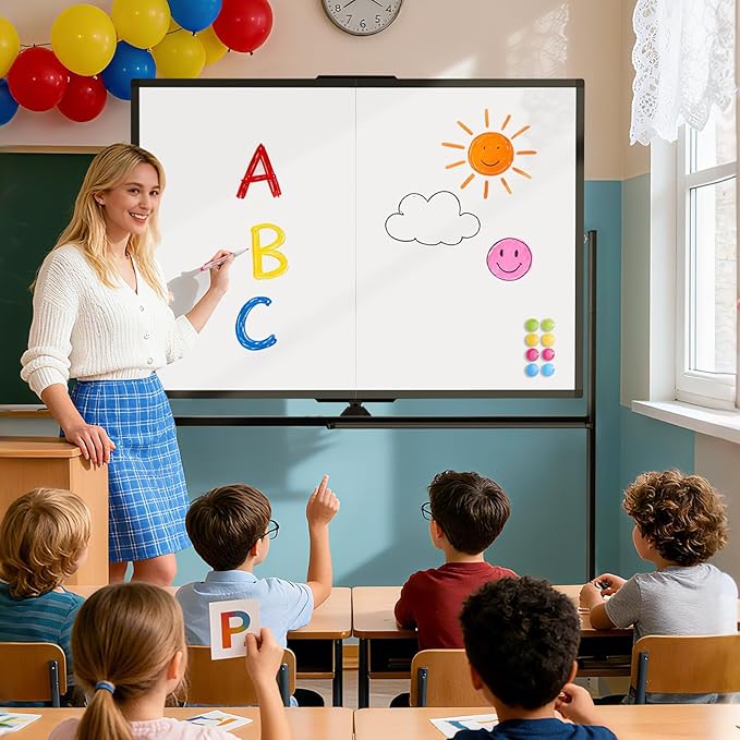 48" X 36" Large Rolling Whiteboard, 360°Rotation Magneitic White Board with Stand, Double Sides Whiteboard Easel on Wheels, Big Dry Erase Board for Office, School, Home