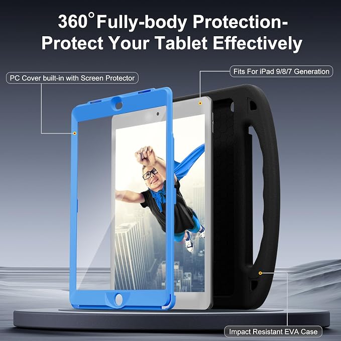 Kids Case for iPad 9th/8th/7th Gen. (10.2-inch 2021/2020/2019) | Shockproof Cover with Built-in Screen Protector and Stand Black