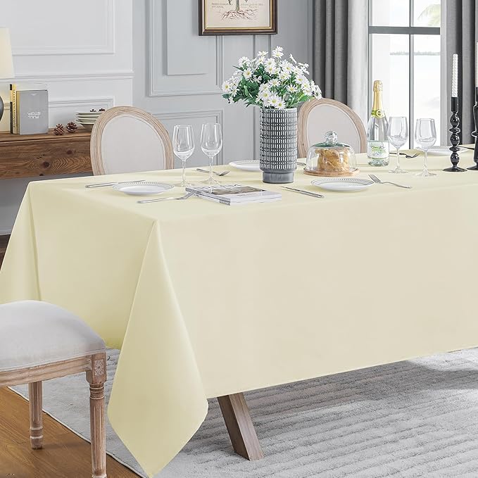 VidaFete Tablecloth 6 Pack 90 * 156inch Rectangle Table Cloth Polyester, Stain Wrinkle Resistant Polyester Dining Table Cover for Kitchen Dinning Party Wedding Rectangular Buffet Decoration(Ivory)