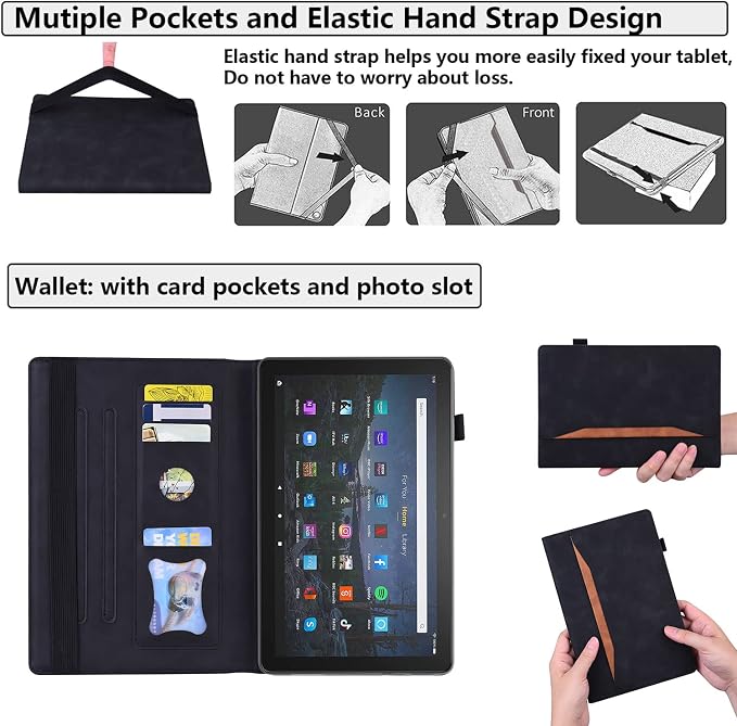 for Kindle Fire HD 8 Tablet (only Fits 10th Generation) &amp Fire HD 8 Plus 8 Case 2020 with Stand/Pencil Holder/Card Pocket/Elastic Band Embossed PU Leather Floral Cover Brown Peacock Flower