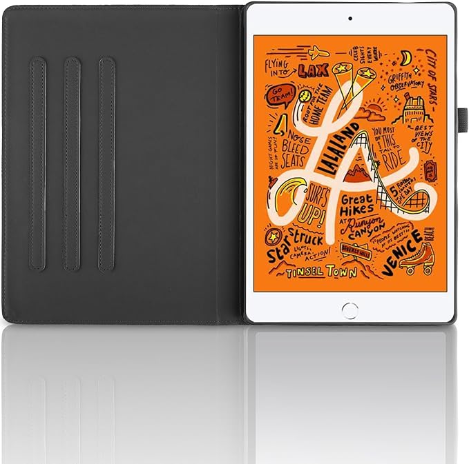 iPad Mini 5 Rotating Case iPad Mini 1/2/3/4/5th Generation Case PU Leather Folio Stand Cover Flip Shell with Pen Holder for Apple iPad Mini 7.9 inch- Black
