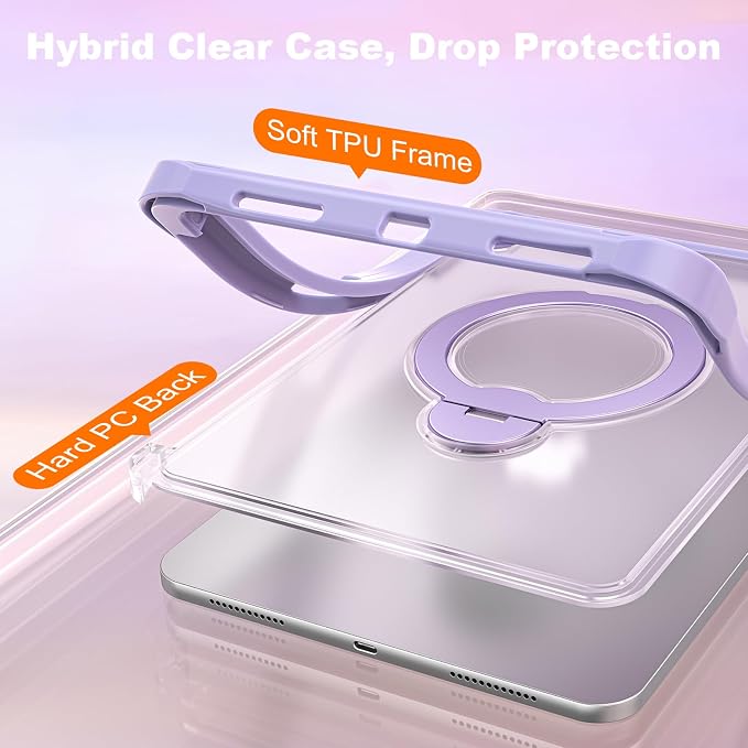 Dteck for Apple iPad 11 inch (A16 11th Gen) iPad 10.9 inch (10th Gen) Slim Clear Case with Kickstand Pencil Holder Reinforced Shockproof Corners Soft TPU Lightweight Protective Cover Transparent