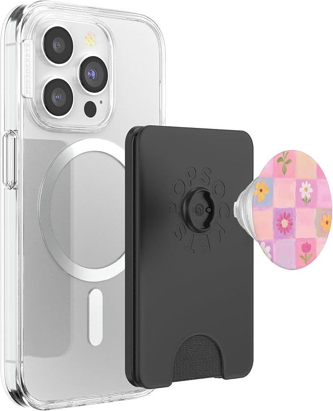 Pink Pastel Floral Check Pattern PopSockets PopWallet for MagSafe