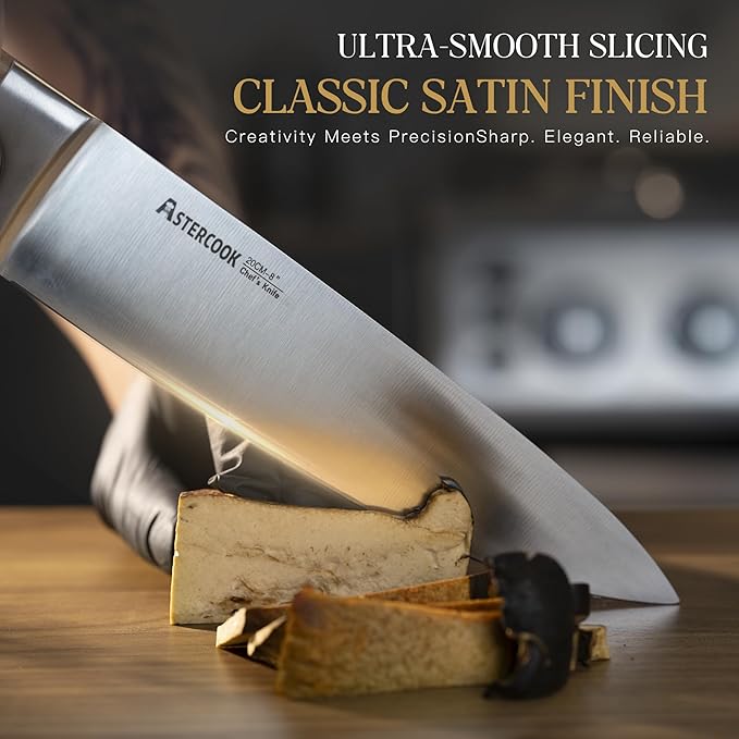 Astercook 17-Piece Knife Block Set with Built-in Sharpener, German Stainless Steel Full Tang Kitchen Knives, Ergonomic Walnut Handle Cutlery Set for Home Cooking & fathers day gift for Dad