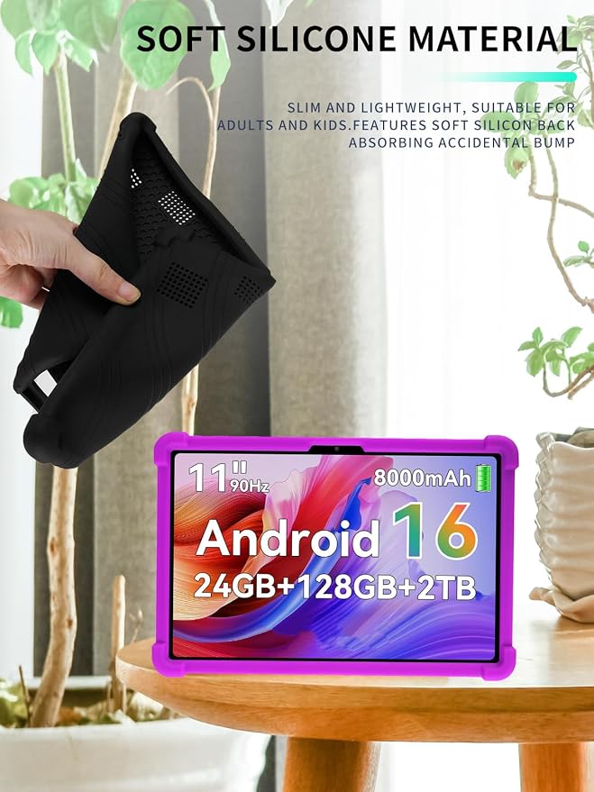 Case for KINGRID T90 11 inch Android 16 TabletWUNIAK Shock Proof Lightweight Stand Rubber Shell Protective CoverKids Friendly Soft Silicone Adjustable Stand CoverBlack