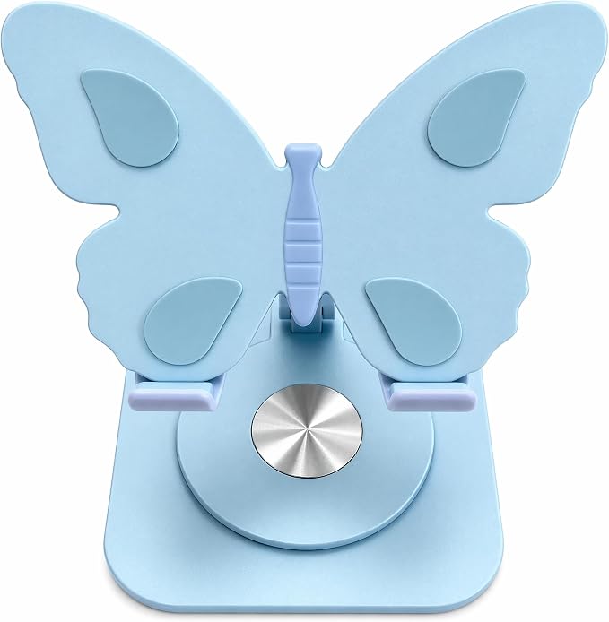 Butterfly Cell Phone Stand for Desk Aluminum Alloy 360° Rotating Phone Holder Height &amp Angle Adjustable Foldable Desktop Dock Universal Anti-Slip for Smartphones Tablets Home Office Travel