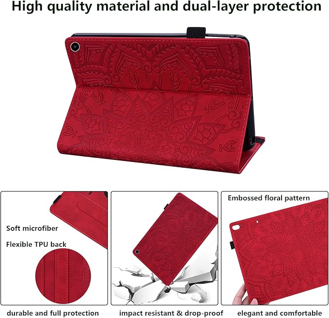 for Kindle Fire HD 8 Tablet (only Fits 10th Generation) &amp Fire HD 8 Plus 8 Case 2020 with Stand/Pencil Holder/Card Pocket/Elastic Band Embossed PU Leather Floral Cover Brown Peacock Flower