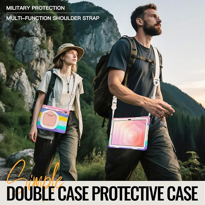 Batianda Heavy Duty Case for Samsung Galaxy Tab S11 2025 11 Inch with 360° Rotating Ring Stand &amp Shoulder Strap Built-in S Pen Holder Shockproof Rugged Multi-Layer Protective Cover Black