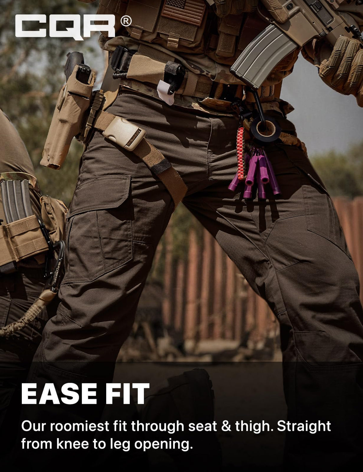 CQR Men's Tactical Pants, Water Resistant Ripstop Cargo Pants, Lightweight EDC Work Hiking Pants, Outdoor Apparel, Duratex Mag Pocket Dark Brown, 30W x 30L