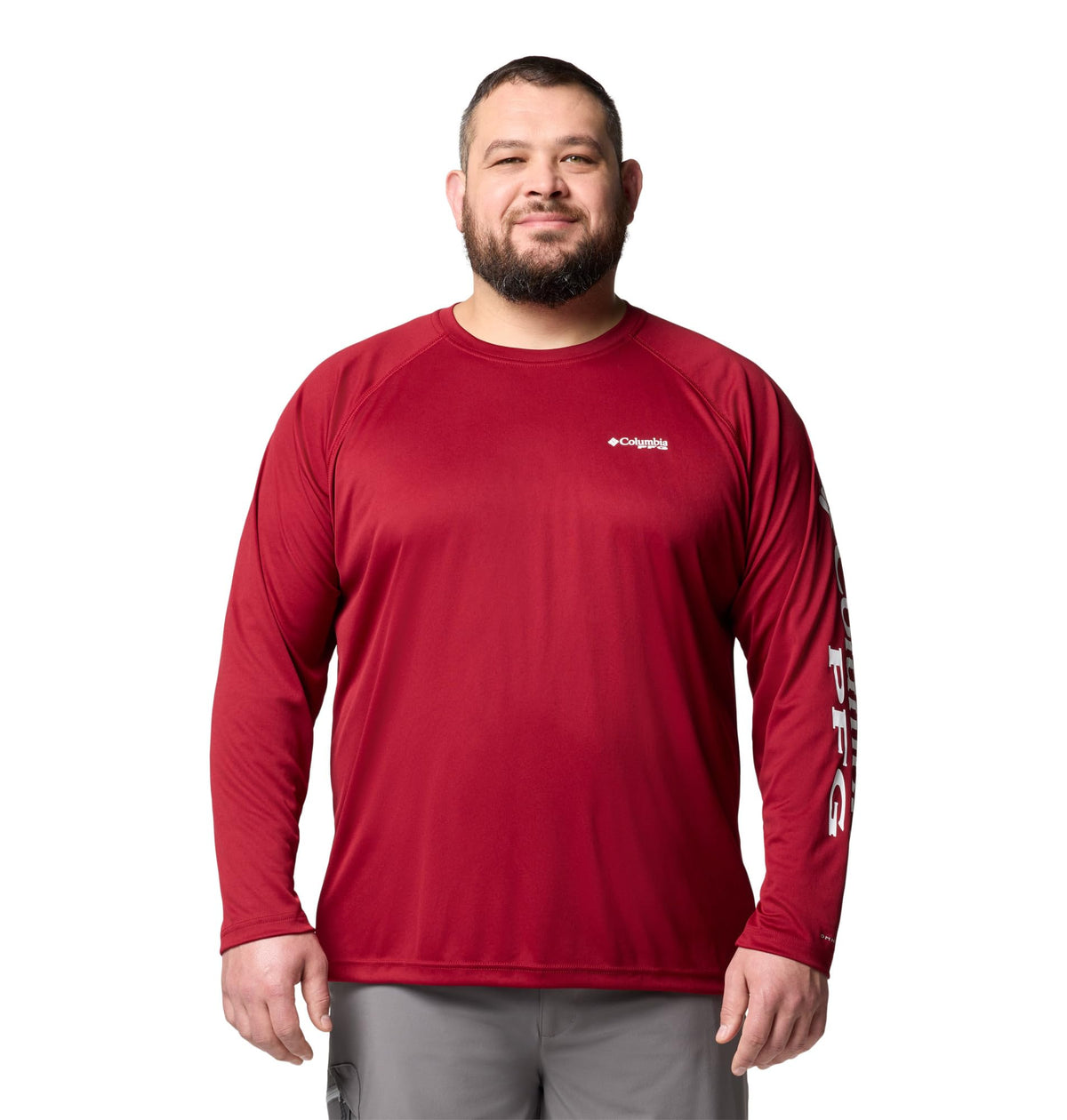 Columbia Men's Terminal Tackle Long Sleeve Big/Tall Shirt, Cherry Blossom/Vivid Blue, Large