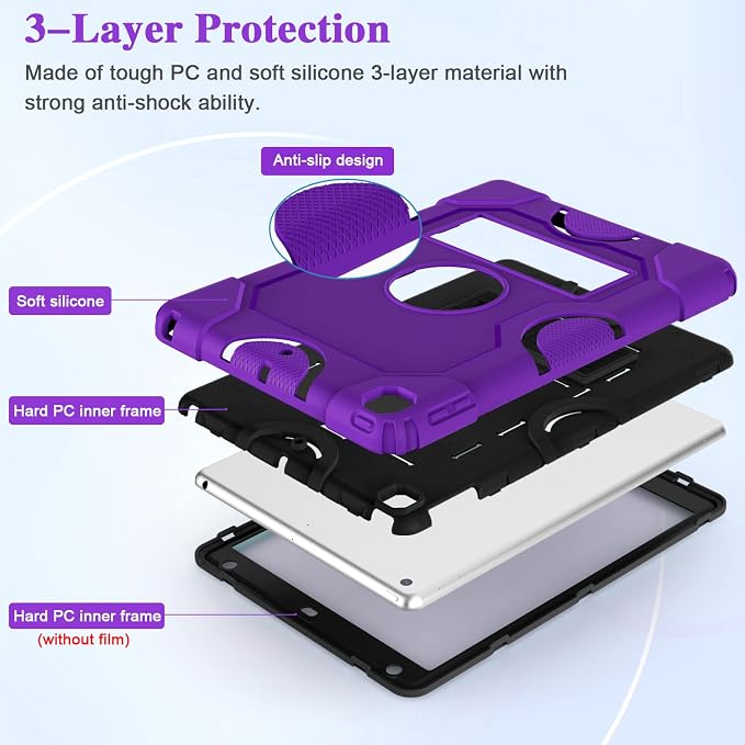 ZoneFoker for iPad 9th Generation Case iPad 8th 7th Generation Case iPad 10.2 Inch 2021/2020/2019 Case Heavy Duty Rugged Shockproof Protective Cover with Kickstand Black