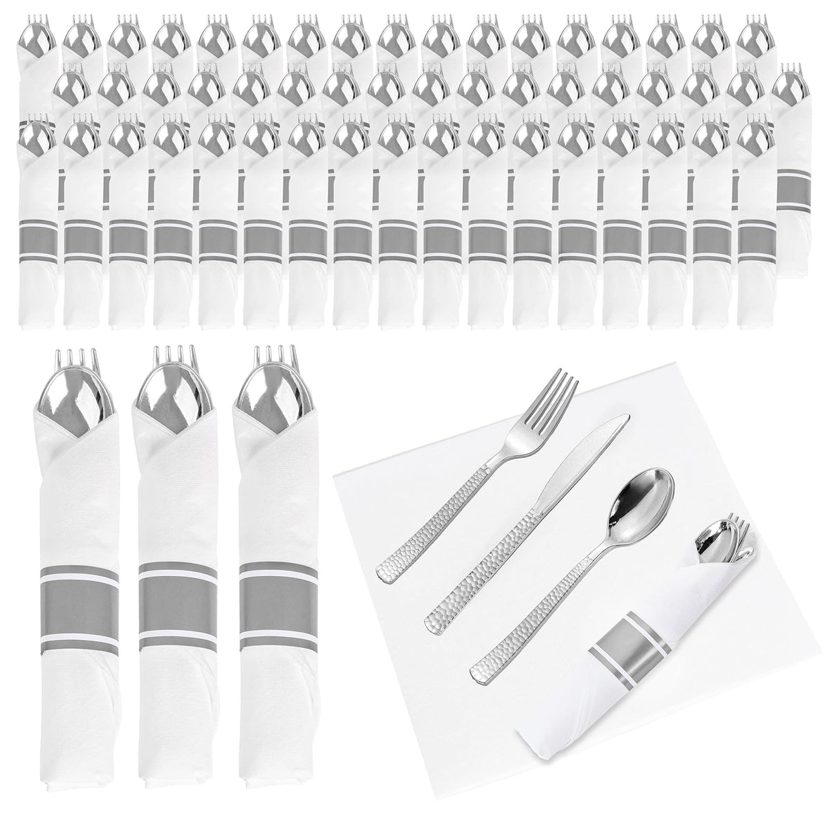 WELLIFE 75 Pack Gold Plastic Cutlery,Pre Rolled Silverware Set Disposable,Gold Disposable Utensils,Includes: 75 Forks, 75 Knives, 75 Spoons, 75 Napkins, Plastic Silverware