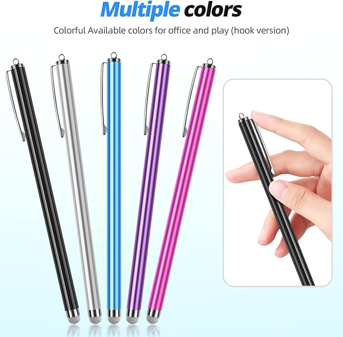 Extra Long Stylus pens for Touch Screens [5 Pack Fiber mesh Tips] Compatible for iPad iPhone Android Tablet Laptop Surface Chromebook High Sensitivity &amp Fine Point Capacitive Pen