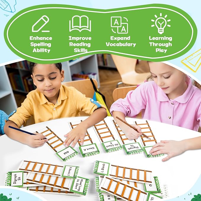 48 Word Family Build Book Spell Read and Rhyme Flip Activity Books Vocabulary Flashcards Kindergarten Sight Phonics Flashcard Learn to Read Activity Games for Kids Homeschool Supplies(Word Ladders)