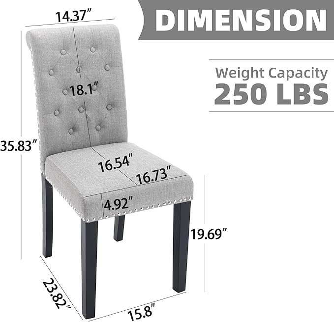 Westice Dining Room Chairs Set of 6 Upholstered Fabric Kitchen Chairs Dining Room Side Chair with Nailhead Trim and Rubber Wood Legs for Small Space Apartment, Light Gray