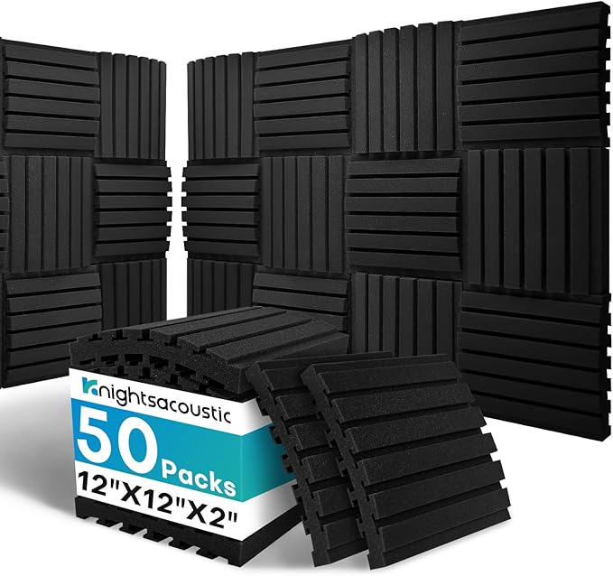 50Packs Curved Sound Proof Foam Panels for Walls, 2" Acoustic Panels Sound Absorbing Dampening, Soundproofing Noise Reducing Cancelling Treatments for Home Office Recoding Studio Decor, 2x12x12 Black