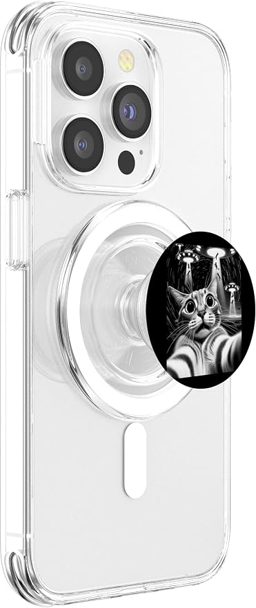Cat UFO Invasion | Funny Cat Meme Retro Alien Cat UFO Selfie PopSockets Adhesive PopGrip