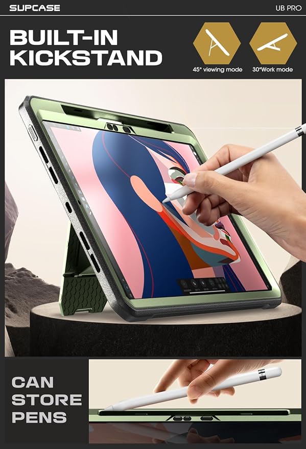 SUPCASE for iPad Pro 11 inch Case M5/M4 2025/2024 with Pencil Holder Black | Built-in Screen Protector Built-in Stand Support Apple Pencil's Wireless Charge Heavy Duty Protection Unicorn Beetle Pr