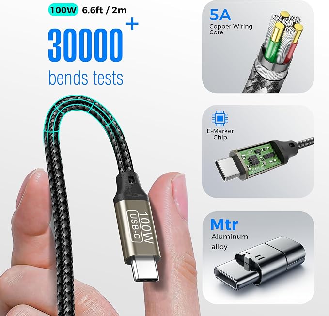 TANSEY 45W USB C Fast Charger with 6.6FT Braided Nylon Cable PD 3.0 Charger Block Compatible with iPhone 16/15 Series iPad AirPods Pro 2 &amp Samsung S24