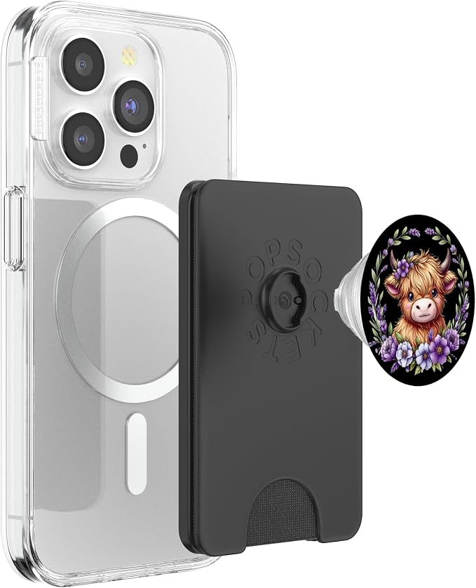 Baby Highland Cow with Purple Flowers Scottish Farm PopSockets Adhesive PopGrip