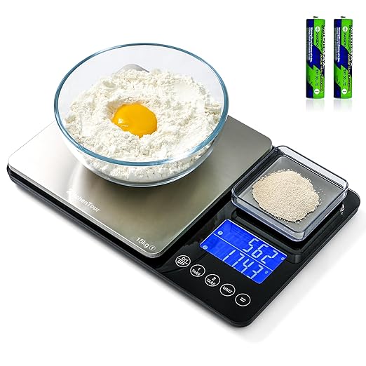 KitchenTour Dual Platform Digital Kitchen Food Scale, 0.001oz/33lb