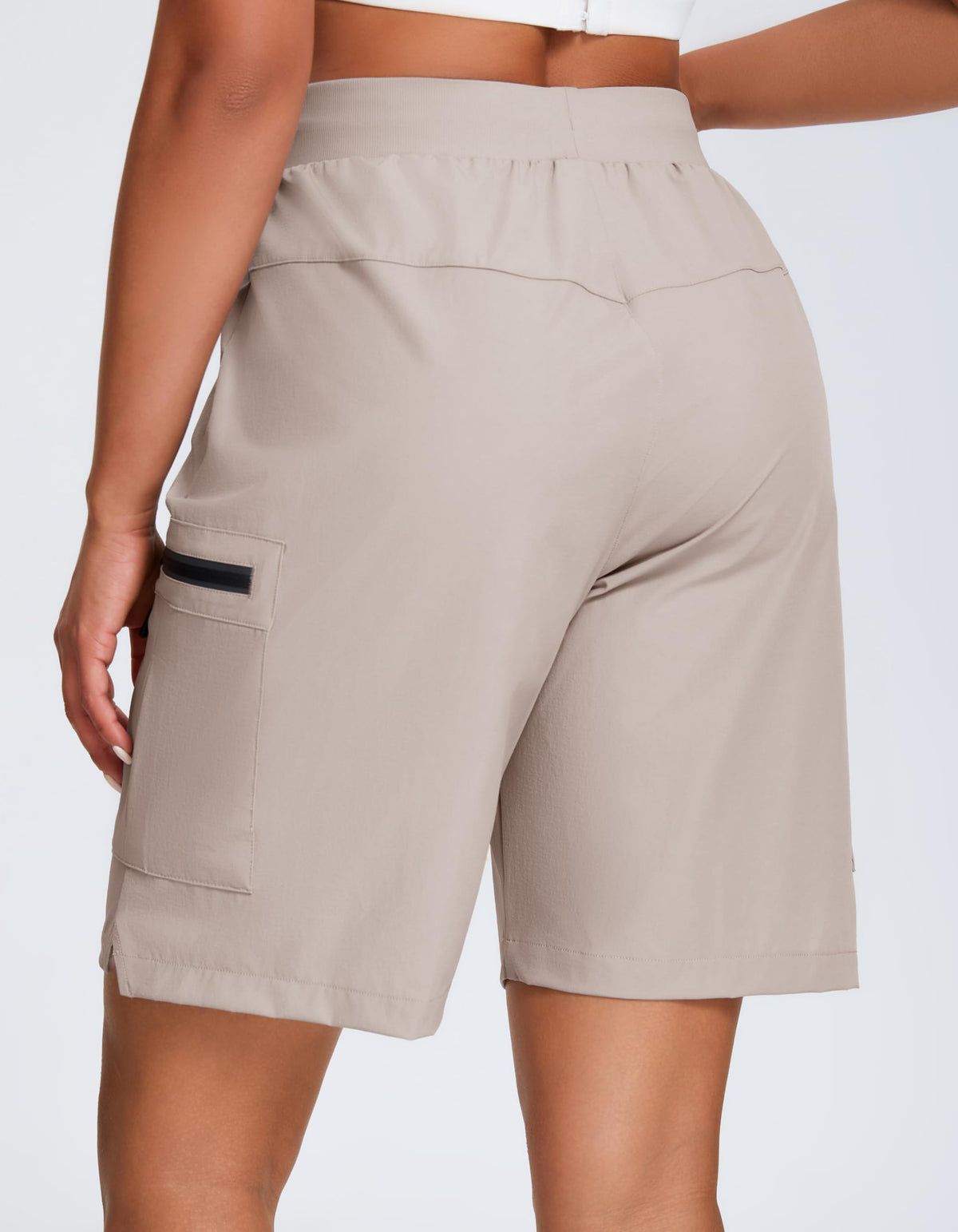 Oalka Women's Hiking Cargo Shorts Lightweight Zipper Pockets Khaki XL