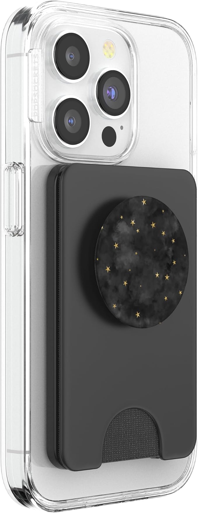 Starry Night Galaxy Tiny Golden Stars on Smoky Charcoal Gray PopSockets Adhesive PopGrip
