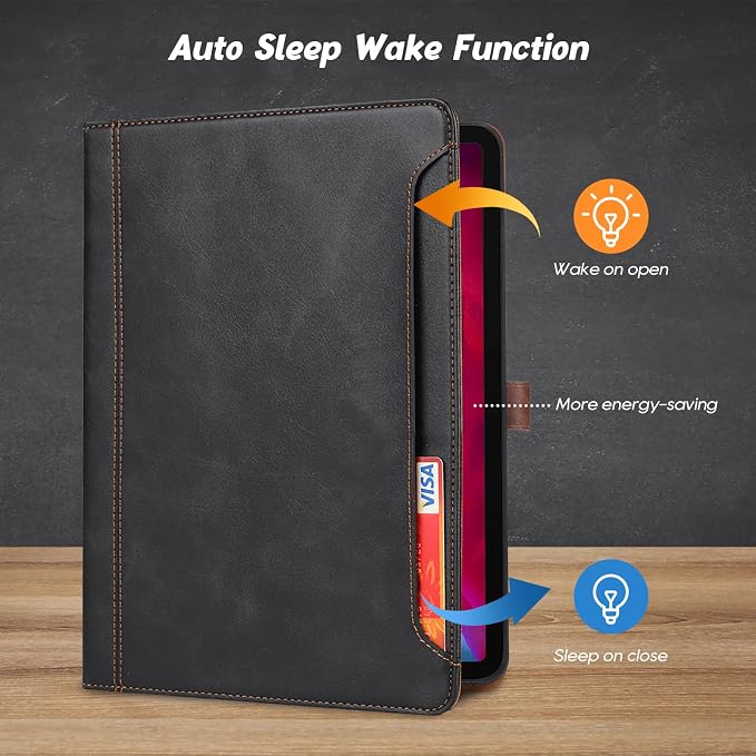 Flip Case for Apple iPad 10.2 9th 8th 7th Generation 2021/2020/2019 Pencil Holder Smart Cover Auto Sleep Wake Protective Documents Pocket Stand Snap Closure Case for iPad 10.2 Inch Black