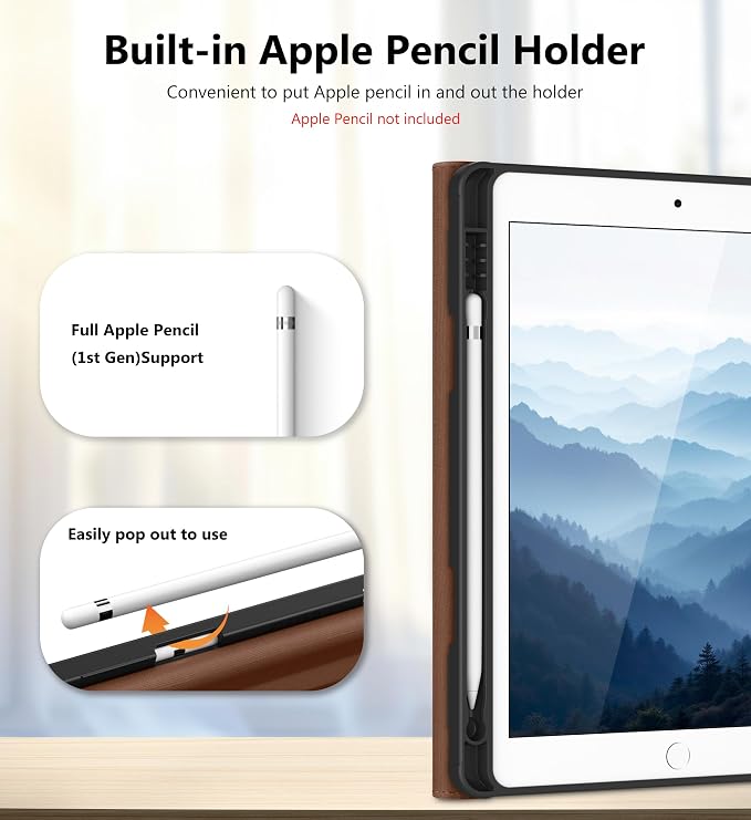 DTTO for iPad 9th/8th/7th Gen Case 10.2 Inch (2021/2020/2019) Brown | 360 Degree Rotating Premium Faux Leather Folio Stand Cover with Pencil Holder Auto Sleep/Wake Multiple Angles Hand Strap