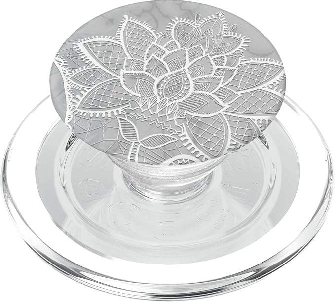 White Grey Lotus Mandala Floral Geometric Sacred Yoga Gift PopSockets Adhesive PopGrip