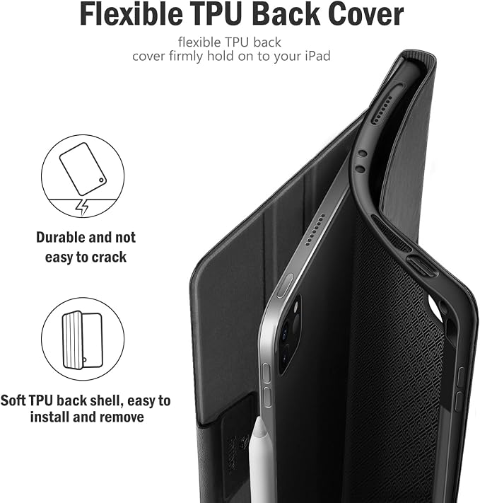 Antbox Case for iPad Pro 11 inch 4th/3rd/2nd/1st Generation Black | Vegan Leather with Pencil Holder Auto Sleep/Wake Function iPad Pro 11 Cover