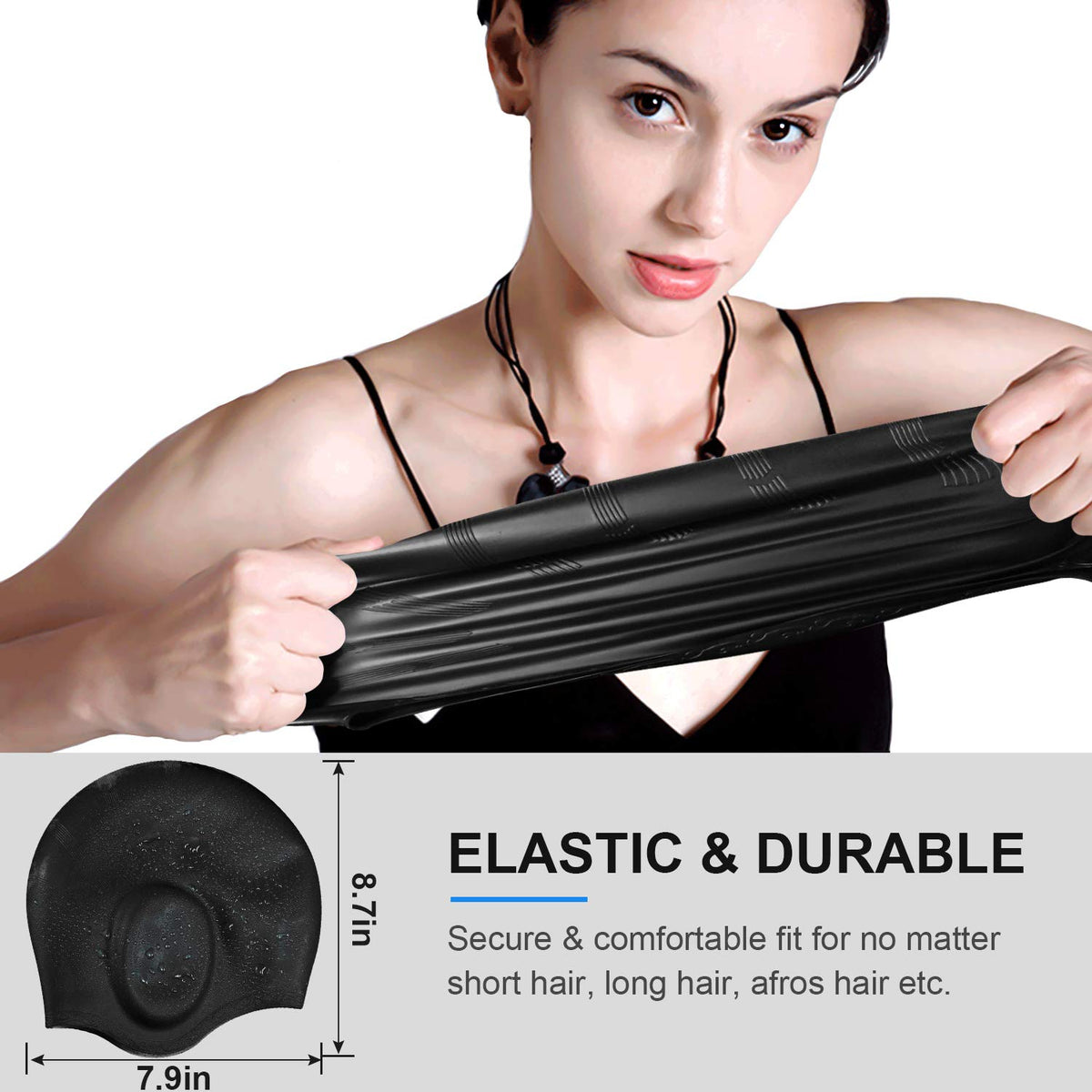 Swimming Cap, Silicone Swim Cap for Women Men, Durable Non-Slip Waterproof Swim Cap Protect Ears, Long Hair for Adults, Older Kids