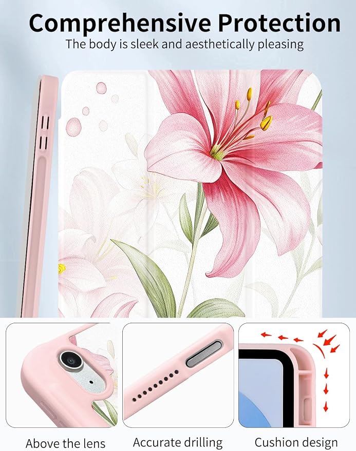 Case for iPad 9th/ 8th/ 7th Generation Case 10.2&amp10.5 Inch (2021/2020/2019 Release) Slim Lightweight Soft Trifold Back Cover with Pencil Holder &amp Auto Sleep/Wake Cover Cherries Cheetah Bows