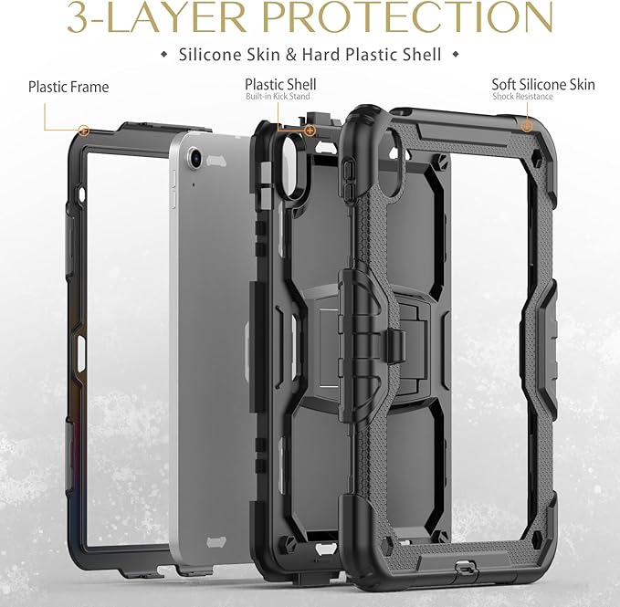 Ambison Case for iPad (A16) 11th Generation 11'' 2025/iPad 10th Generation 10.9''2022, Full-Body Heavy Duty Rugged Shockproof Protective Case with Kickstand-Black