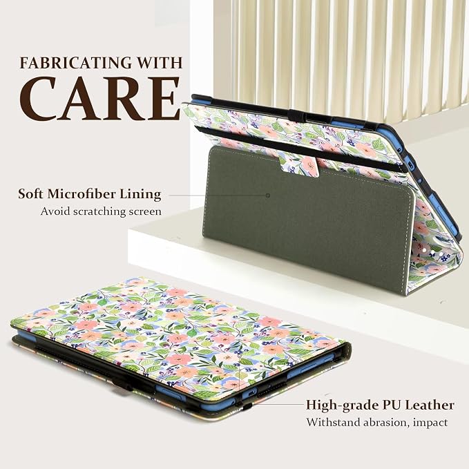 Fancity Case for Kindle Fire HD 10/10 Plus 13th/11th Generation 2023/2021 | Premium PU Leather Protective Case with Adjustable Angles Auto Wake/Sleep Hand Strap for Fire HD 10/10 Plus Black Floral