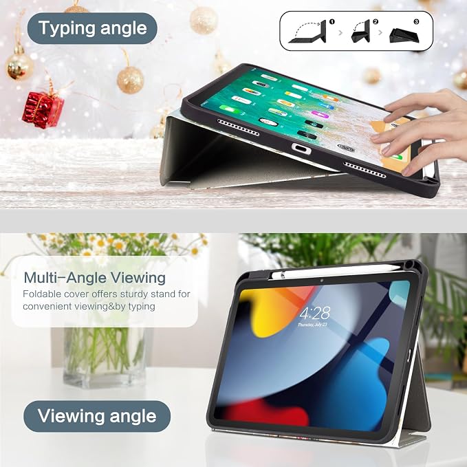 Vimorco Christmas Case for iPad (A16) 11th/10th Gen 11/10.9 inchAntlers | Multi-Angle Viewing Protective Folio Stand Shockproof CoverPencil HolderSupport Touch IDAuto Wake/SleepEssential Gift
