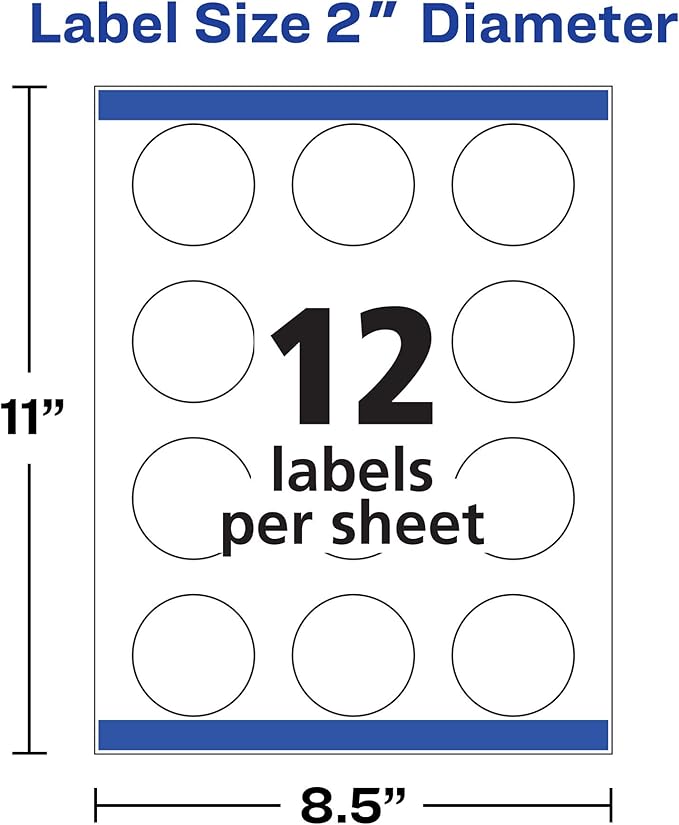 Avery Printable Round Labels with Sure Feed, 2" Diameter, Glossy White, 600 Customizable Labels (22807)