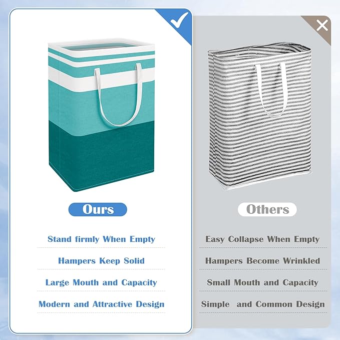 BlissTotes 3-Pack Laundry Basket, Freestanding＆Waterproof Laundry Hamper, Collapsible Tall Clothes Hamper with Easy Carry Handles for Clothes, Towels in the Family and Dorm,Gradient Green,125L