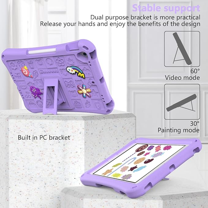Case for iPad 10.2 Inch 2021/2020/2019/ iPad Pro 10.5 Inch/Air 3rd Gen (2019) Shoulder Strap Kickstand Children Friendly Anti-Scratch Shockproof Case Lightpurple