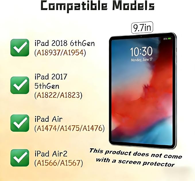Pepkoo Case for iPad 9.7 Inch 5th/6th Gen &amp Air/Air 2 Shockproof Cover | EVA Shockproof Design with Adjustable Stand. Full-Body Coverage for Study Reading and Daily Use with Flexible Bracket.